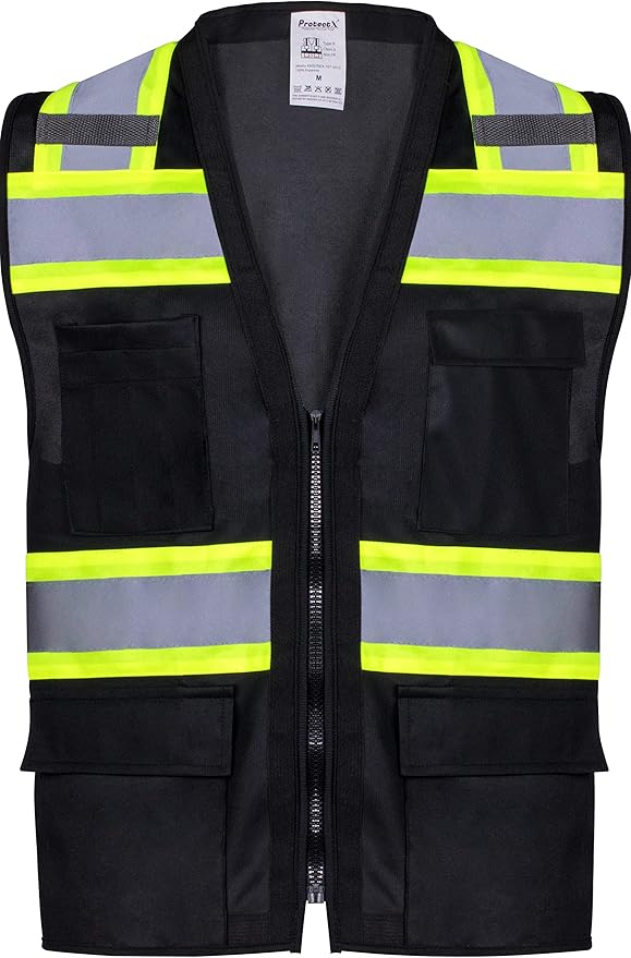 ProtectX 6 Pockets High Visibility Safety Vest for Men Women Class 2 Reflective Hi Vis Work Construction Vest