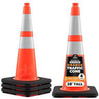 Xpose Safety 28 Inch Orange Slim Line Traffic Cones with 6" & 4" Collars, 4 Pack Multipurpose PVC Plastic Safety Cone for Parking, Soccer, Caution, Kids & Construction - DOT Approved