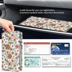Premium Car Registration and Insurance Card Holder, Cute PU Leather Car Document Holder, Vehicle Glove Box Car Organizer with Magnetic Closure for Driver License, Cards Boho Flowers