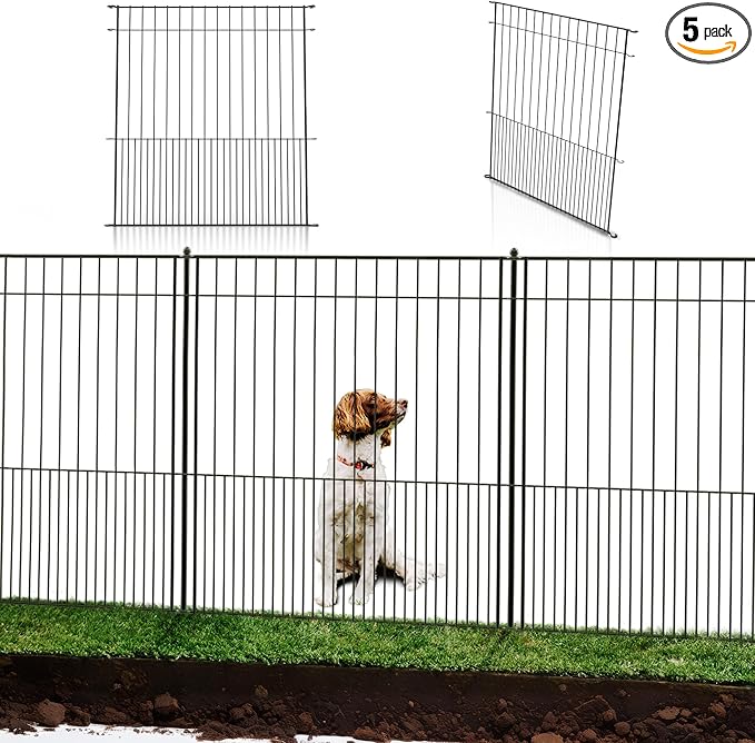WESLEY'S CORNER Tall Fence Panels - 32”H x 29”L, No Dig Metal Dog Fence, Heavy Duty Garden Border & Animal Barrier, Rustproof, Decorative Fencing for Backyards, Frontyards, Outdoors and Edging