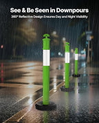 VEVOR 3 Pack Traffic Delineator Posts, 48 inches Traffic Safety Cones with Fillable Base and Reflective Strips, Heavy Duty Delineator Posts for Construction Site, Parking Lot, Crowd Control, Green