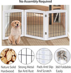 LZRS 3-Panel Freestanding Foldable Wooden Dog Gate –Solid Wood & Steel Wire Chew-Resistant Indoor Safety Pet Fence for Doorways & Stairs, Ideal for Small to Medium Dogs & Puppies, White