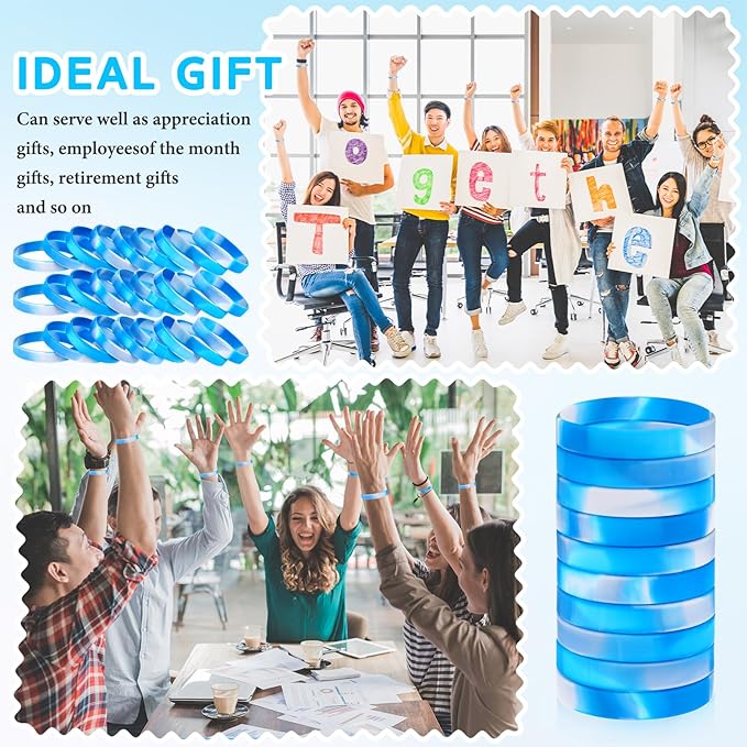 Liliful 100 Pcs Silicone Rubber Wristbands Rubber Wristband Bracelet Bands for Silicone Wristbands for Women Men(Blue and White)