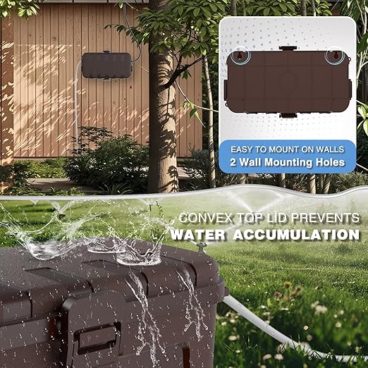 Flemoon Medium Outdoor Electrical Box (11.5x5.2x4 inch), IP54 Waterproof Extension Cord Cover w/6 Cable Entry Ports, Weatherproof Connection Box for Power Strip, Timer, Plug, Holiday Lights, Brown