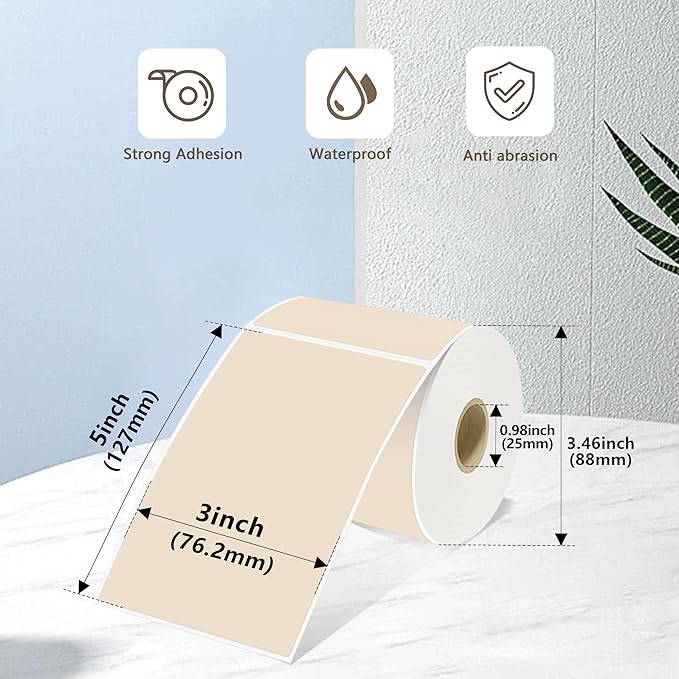 3x5 Inch Thermal Label Stickers,300Pcs Waterproof Rectangle Labels for Storage Bins,Moving Boxes,Address & Inventory Organization,Small Business Labeling,Light Brown