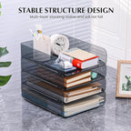 2 Pack Stackable Paper Tray Organizer, Clear File Organizer for Desk, Office Organizer and Storage for Desk Accessories, Notes, Books, File Paper, Document, Black