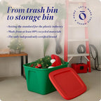 HOMZ 4-Pack Molded Bin, Holiday Storage Containers w/ Lids, 18 Gal, Green/Red Stackable Plastic Totes for Christmas Decorations, Gift Wraps, Crafts
