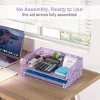 EasyPAG Paper Organizer for Desk 2 Tier Stackable Paper Tray for A4 Legal Size Folders Metal File Storage Desktop Organizer for Home Office School Teacher, Purple