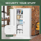 Greenvelly Metal Storage Cabinet, 72" Locking Metal Garage Storage Cabinet with Doors and 4 Adjustable Shelves, Lockable Steel Cabinets for Home Office, Garage, Shop, School (White 36" W x 18" D)
