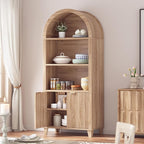 Arched Storage Cabinet, 5-Tier Pantry Cabinet with Fluted Doors, Arched Cabinet with Open & Adjustable Shelves, Versatile Cupboard for Dining Room, Living Room, Light Oak