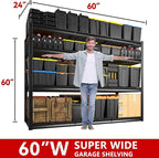 REIBII 60" W Garage Shelving, 4 Tier Storage Shelves Heavy Duty, 2500LBS Industrial Shelf, Adjustable Metal Shelving for Garage, Warehouse, School, Commercial, Business, 60" W x 60" H x 24" D