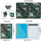 Clipboard Folio Spiral Folder Board,5 Extra Folders with 10 Storage Pockets,Refillable Lined Fillable Notepad,Folded Clipboard with Storage,Suitable for Office,School and Student (Green Flowers)