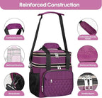 GLENKEY Expandable Insulated Lunch Box, Double Deck Lightweight Large Lunch Bag Tote Leakproof Cooler Bags for Women Adults Work Outdoor Picnic Daytrip, Purple,16L