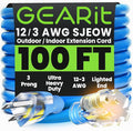 GEARit Outdoor 12 AWG Gauge 3 Prong Plug, Extension Cord, Ultra Heavy Duty SJEOW, 12/3, for Indoor/Outdoor, LED Lighted Plug, Resistant Rubber Jacket, Extreme Weather, 100 Feet, Blue
