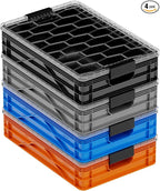 SIDIO Quarter Crate 4 Pack of Stackable Storage Bins - Organizer Bins with Dividers for Garage Organization, Home Storage - Heavy Duty Plastic Containers - 19.16” x 12.75”x 4.57” (Sidio Variety)