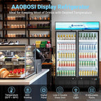 AAOBOSI Commercial Merchandiser Refrigerator,36.8 Cu.Ft Glass Door Display Refrigerator,Upright Beverage Cooler Fridge with Soft LED Light, Customizable Lightbox,Universal Casters, Adjustable Shelves