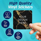 100 Custom Vinyl Stickers - Upload Your own Image, Text, Design, Logo - Personalized Logo Labels for Handmade, Packaging, Bottle, Jars, Candle, Brand Stickers (Black Gold Marble, 4x4 Square)