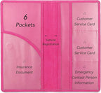 Car Registration and Insurance Holder, Premium Pu Leather Vehicle Glove Box Organizer - for Driver License, Cards & Essential Documents (L-Rose Red)