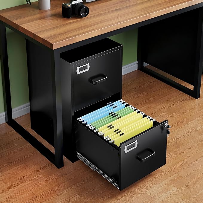 Letaya 2 Drawer File Cabinet with Lock,Metal Office Small Filing Cabinets for Home Office,Storage Letter,Black-Easy Assemble