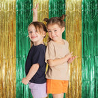 3 Pack 3.3 x 8.2 ft Green and Gold Foil Fringe Backdrop Curtains, Tinsel Streamers Party Decorations, Fringe Backdrop, Door Shimmer for Graduation or Birthday Party
