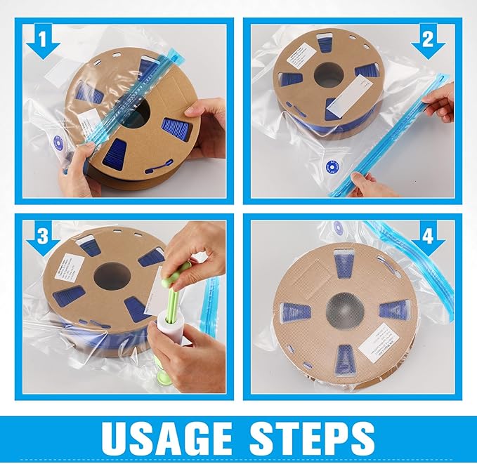 Jetec 70 Pcs 3D Filament Storage Bags Vacuum Sealed Kit, Include Reusable 3D Printer Filament Vacuum Storage Bags 13.4 x 11.8 Inch and Cobalt Free Humidity Indicator Cards for Keeping Files Dry