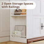 IRONCK Armoire Wardrobe Closet with Side Half Mirror, 70" Freestanding 4-Door Storage Cabinet for Bedroom, Features Side Hooks, Open Compartments, Hanging Rod & Shelves, White Armoire