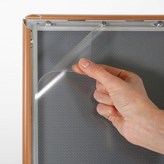 M&T Displays Curved Menu Board 11x17 Inch Pedestal Sign Holder with 8.5x11 Inch Brochure Holder Copper Floor Standing Aluminum Front Loading Easy Open Poster Message Advertisement Post