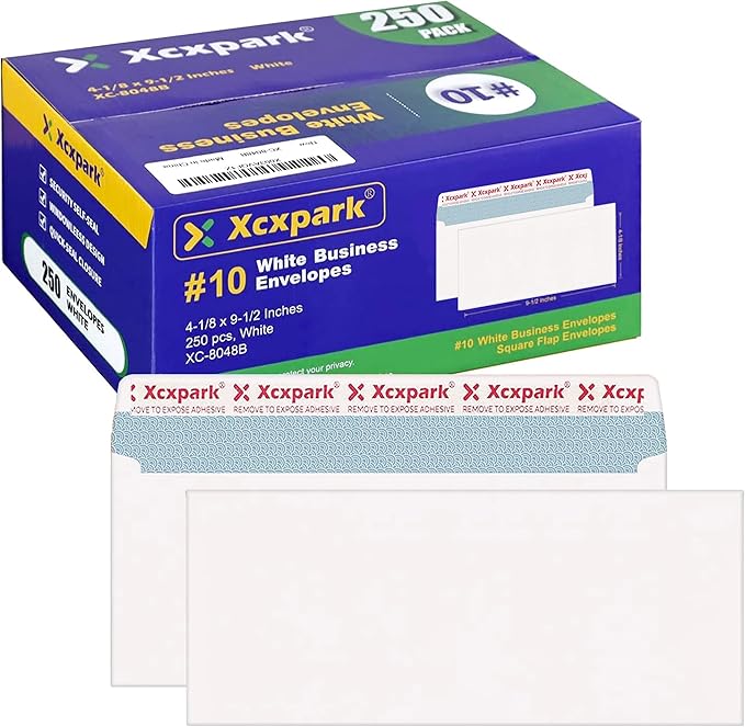250 PCS #10 White Self Seal Kraft 4-1/8 x 9-1/2 inches Security Envelopes, Windowless Invisible Envelopes Super Strong Quick Seal Envelopes Security Tint Pattern Secure