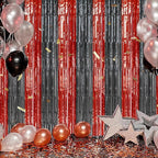 3 Pack Foil Fringe Backdrop - Red&Black Shiny Tinsel Curtains for Party Decoration/Photo Booth Props - 3.3x8.2 FT Metallic Foil Backdrop for Birthday, Wedding, Graduation, Christmas.