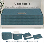 Large 17" 36 Quart Collapsible Stackable Storage Bins with Lids, 3 Packs Blue-Green Linen Fabric Closet Boxes with Lids, Storage Cube Baskets Container Organizers for Bedroom (17x12x11)