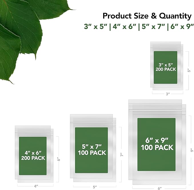 Assorted Resealable Plastic Bags 600 Pack — Clear Reclosable Variety Pack (3 x 5, 4 x 6, 5 x 7, 6 x 9 Inch) with Zipper Seal for Crafts, Small Parts, Jewelry, Treats, Party Favors
