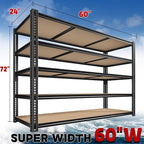 60" W Garage Shelving 72" H Metal Shelving 3500LBS Storage Shelves Heavy Duty 5 Tier Adjustable Shelving Unit for Storage Rack Pantry Shelf Commercial,60" W x 24" D x 72" H