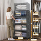 480Qt Stackable Storage Bins with Lids, 4 Pack Large Collapsible Bins with Wheels, Plastic Cabinet with Doors, Foldable Closet Organizers and Storage for Home, Dorm, Office, Black