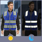 Reflective Safety Vest for Men Women, High Visibility Safety Vest with 8 Pockets Zipper Front, Meets ANSI Standards
