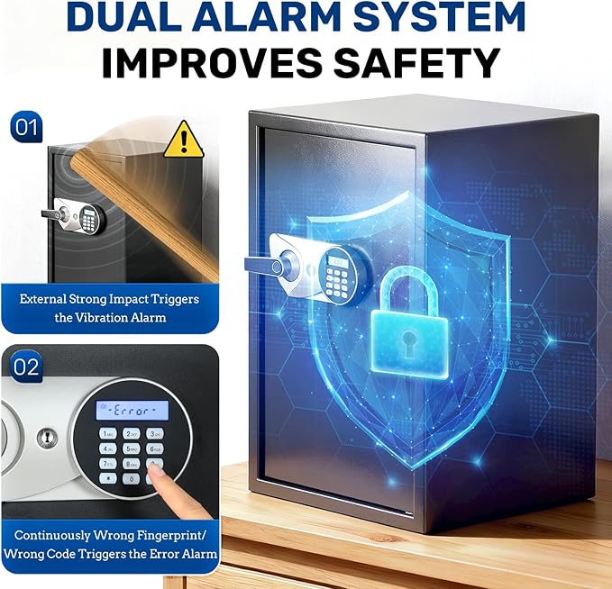 BlackSmith Large Biometric Safe 2.7 Cub Home Security Safe with Keys Keypad Lock Wall Mount Lock Box Secure Money Jewelry Valuables with Removable Shelves LED Light, Black