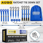 AUGO Ratchet Straps Heavy Duty 4 Pack -15 FT - 2200 LB Break Strength – with Safety Lock S Hooks - Cargo Straps for Moving, Appliances, Motorcycle – Soft Loop Tie Down Straps