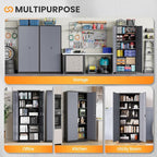 Metal Garage Storage Cabinets with Lock, 71" Tall Tool Cabinet with 2 Door and 5 Adjustable Shelves, Locking Garage Cabinets and Lockable Steel Locker for Home Office Warehouse-(Black Gray-71”H)