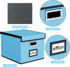 Huolewa File Organizer Box with Lid, Collapsible File Folder Organizer for Office Document Storage, Filing Box with Plastic Slide for Letter Size Hanging File Folders(1 Pack, Sky-blue)