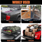 Truck Bed Cargo Net - 4' x 6' Stretches to 8' x 12', Heavy Duty Pickup Truck Bed Cargo Netting, Latex Bungee Net Mesh with Storage Bag, 12 Metal Carabiners, 12 ABS Hooks for SUV, Trailer, Roof Rack