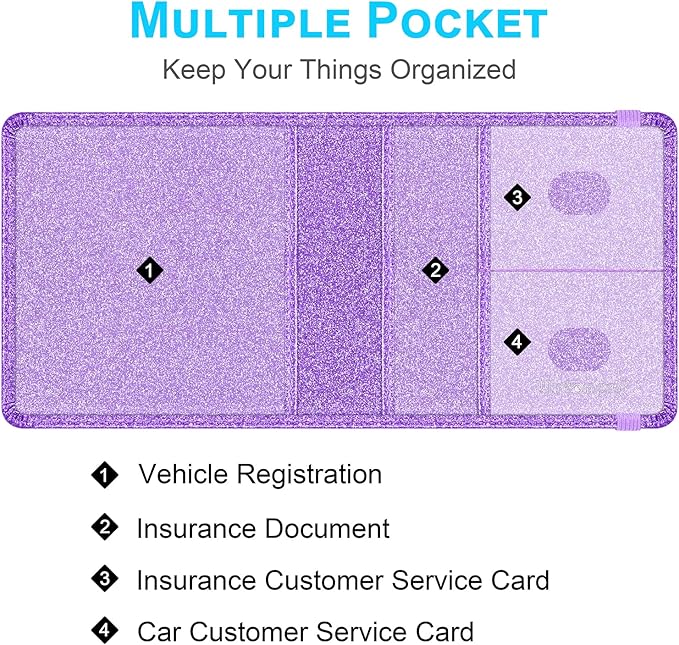 Wisdompro Small Car Registration and Insurance Documents Holder - Premium PU Leather Vehicle Glove Box Paperwork Wallet Case Organizer for ID, Driver's License, Key Contact Information Cards