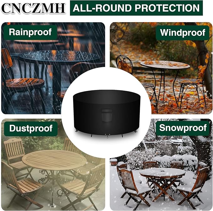 Heavy Duty Patio Furniture Covers Waterproof, 600D Round Outdoor Furniture Cover Waterproof for Sectional Sofa Couch, Outdoor Dining Table and Chair Set Covers 54"DIA x 28"H, Black