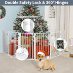 Metal Freestanding Dog Gates with Door for Outdoor Indoor,120'' Extra Wide 36'' Tall Free Standing Dog Gate for Doorways,Large Openings,Deck,Yard,Porch,Foldable Pet Fence(White,6 Panels)