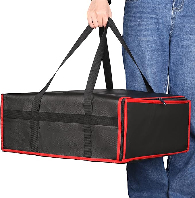 musbus Large Insulated Shopping Bag Thermal Bag Foldable Cooler Bag for Warm Delivery with Cold Cooling Function, Black-red, 20W x 20D x 8H, Modern