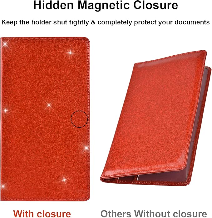 Cacturism Car Registration and Insurance Holder, Vehicle Glove Box Car Organizer Men Women Wallet Accessories Case with Magnetic Shut for Cards, Essential Document, Driver License, Bling Red