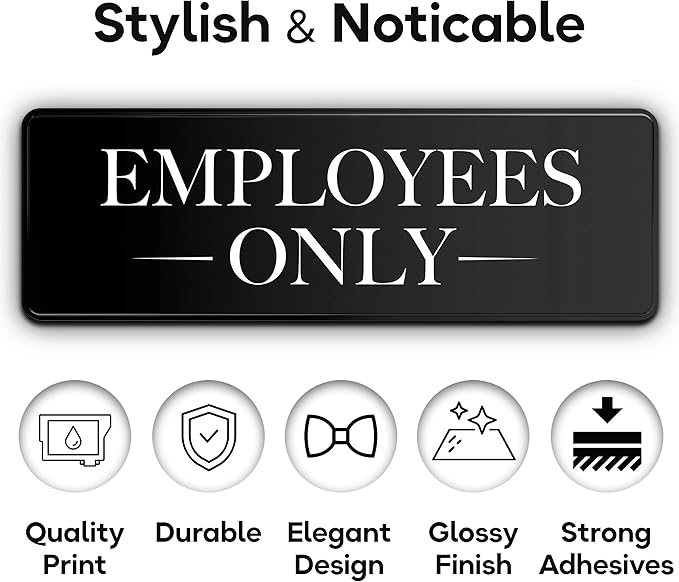 Employees Only Sign Kit For Door - 3 Pack - 3 By 9 Inch - Ideal Employee/Staff Only Signs for Office, Business, Kitchen, Restroom - Ensures Public Do Not Enter Restricted Areas