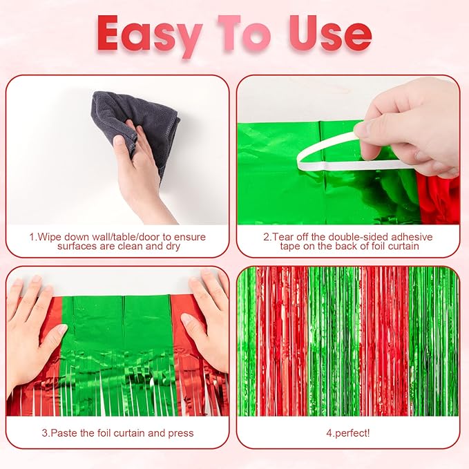 3 Pack 3.3x8.2 Feet Red and Green Foil Fringe Backdrop Curtains, Tinsel Streamers Birthday Party Decorations, Fringe Backdrop for Graduation, Baby Shower, Gender Reveal, Disco Party