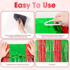 3 Pack 3.3x8.2 Feet Red and Green Foil Fringe Backdrop Curtains, Tinsel Streamers Birthday Party Decorations, Fringe Backdrop for Graduation, Baby Shower, Gender Reveal, Disco Party