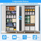 Metal Garage Storage Cabinet with Wheels, 71" H×32" W×16" D Metal Storage Cabinet with 5 Adjustable Shelves,Pegboard and Lockable Doors for Garage Home Office Utility Room,Required Assembly