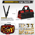 16-Inch Heavy Duty Tool Bag, 19-Pockets Tool Box Organizer, Portable Toolbag W/Soft Handle for Organized Storage, Mechanic Gifts for Men Dad Husband Him Christmas, Wide Mouth Toolbox Organization, Red