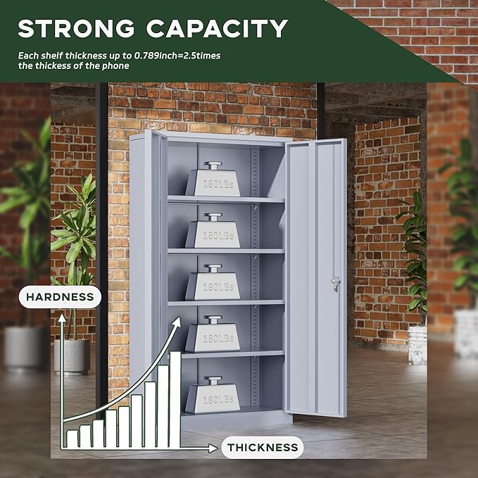 Greenvelly Metal Storage Cabinet with Locking Doors, 72" Dark Grey Lockable Storage Cabinet with Adjustable Shelves, Steel Tool Cabinets for Home Office, Garage (36" x 18")
